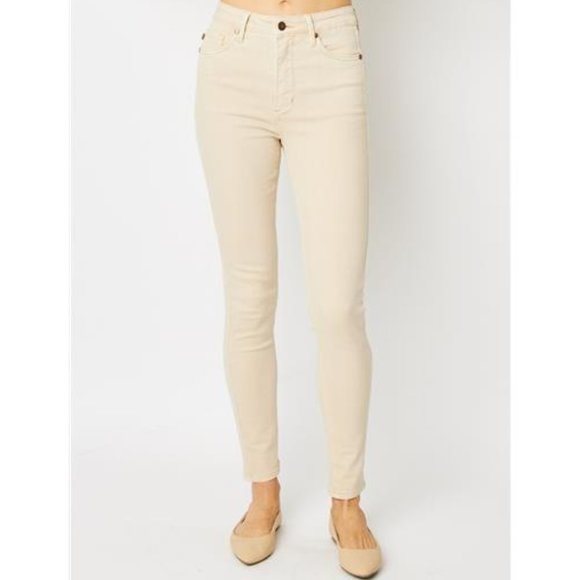 NWT Judy Blue Full Size Garment Dyed Tummy Control Skinny Jeans, in Bone 0-24W - Picture 1 of 7